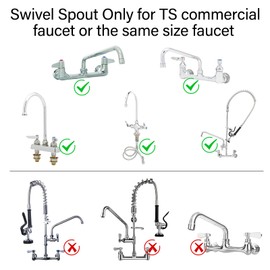 KWODE Brass Swivel Swing Nozzle Spout Replacement Kit for Most T and S Commercial Kitchen Faucet, 8” Spout Reach with MAX 2.2 GPM Aerator