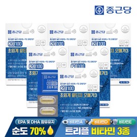 Jongkundang (현대Hmall)종근당 20100 초임계 알티지 오메가3 30캡슐 6박스 / 혈행 건조한눈 비타민A D E (Hyundai Hmall) Jongkundang 20100 Supercritical R-T-G Omega 3 30 Capsules 6 Boxes / Blood Circulation Dry Eyes Vitamin A D E