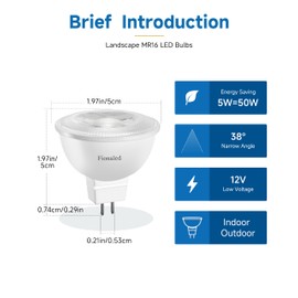 Fionaled MR16 LED Bulbs, 50W Halogen Replacement, 2700K Warm White, Not Dimmable GU5.3 Bipin Base, 5W 12V Landscape Recessed Lighting Bulbs,6-Pack