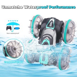 Amphibious Remote Control Car Boat for Boys Girls - Best Birthday Gifts for Kids Age 6 7 8 9 10 11 12, 4WD Double Sided Stunt Car with LED Lights, 2.4GHz Waterproof Pool Vehicle Toy for Kids