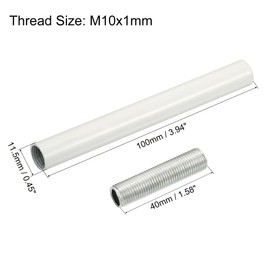 sourcing map Set of 2 Extension Rod Set M10 3.94 Inch Union Nut with Threaded Pipe White