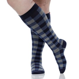 VIM & VIGR Cotton 15-20 mmHg Graduated Compression Socks (Heathered Navy Montana Plaid, Large/X-Large Wide Calf (6))