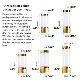 Tall Vases for Flowers Table Centerpieces Wedding Living Room Décor Gift - Clear Glass Cylinder Flower Vase Pot Gold-Plated (with Gold Plated Honeycomb Base, 30cm (11.81") X 12cm (4.72"))