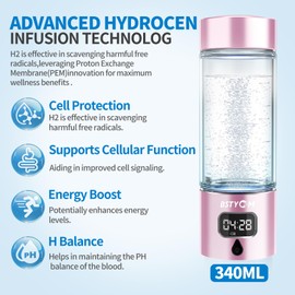 BSTYCM Hydrogen Water Bottle Generator,Portable Rechargeable Hydrogen Water Machine with SPE PEM Tech and LED Timer Display,Ionizer Water for Home,Office,Travel,Fitness,Outdoor (Pink, 8.4*Φ2.6)