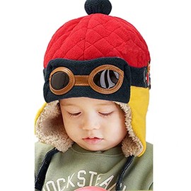 EDOTON Baby Girls Boys Earflap Hat, Winter Warm Pilot Aviator Crochet Caps (Red)