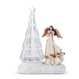 RAZ Imports Swirling Glitter Water Tree with Angel, 10.25 inches