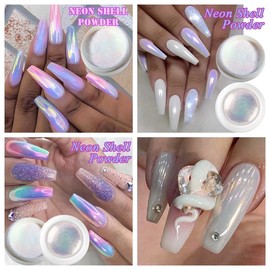 2 Boxes Mermaid Chrome Nail Powder Neon Effect Iridescent Nails Powder, Aurora Holographic Nail Glitter Rainbow Mica Powders Chrome Nail Art Dust
