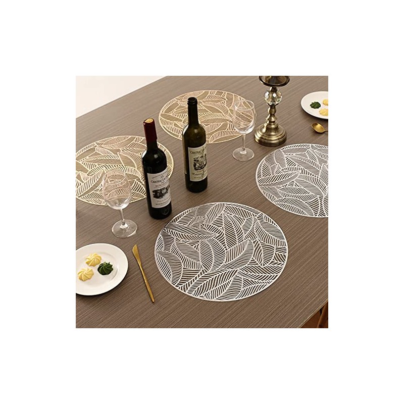 Hosoncovy 4 Pack Leaf Decorative Placemats PVC Placemats Hollow Dining