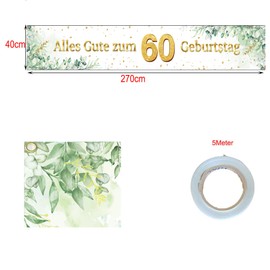 60 Geburtstag Banner Grün Mann Frau 60 Geburtstag Deko Grün 60.ter Geburtstag Hintergrund Banner zum Happy 60th Birthday 60.Geburtstagsbanner für mann 40 * 270cm