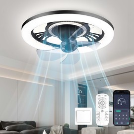 Low Profile Ceiling Fans with Lights and Remote, 20 Inch Flush Mount Ceiling Fans, APP & Remote Control, 3000K-6000K Dimmable Fandelier, 6 Wind Speeds Head-Shaking Ceiling Fan for Bedroom, Living Room