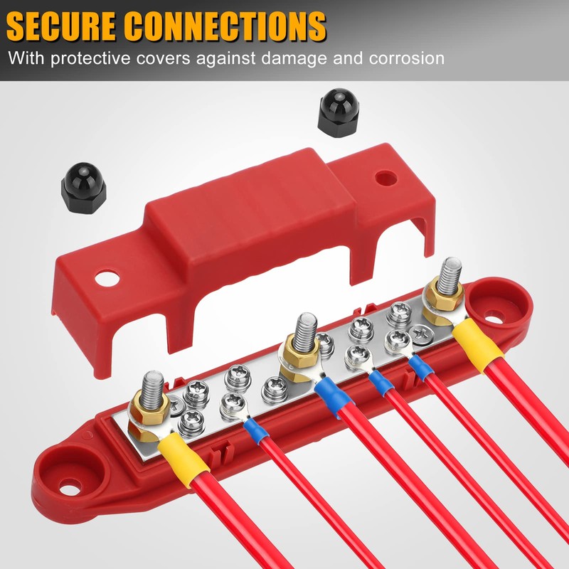 2 Pcs Bus Bar, 12V Power Distribution Block, 3X 1/4"