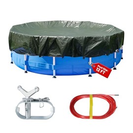 15FT Pool Covers for 12FT Above Ground Swimming Pools,Winter Pool Cover,Thicker Round Tarp for Pools,with Winch and Cable,Heavy Duty (Green/Black)