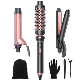 Wavytalk 3 in 1 Curling Wand Set, Multi Curl, Curling Iron Set with Heated Round Brush, Flat Iron Hair Straightener, 1 1/4 inch Curling Iron, Dual Voltage Hair Curler