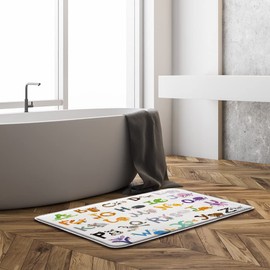 Cartoon Alphabet Bath Mat Educational Tool Cute Animal Letters A to Z Funny Teaching Words Microfiber Memory Foam Soft Home Door Bathroom Mat/Bath Rugs,17.7"X29.5"