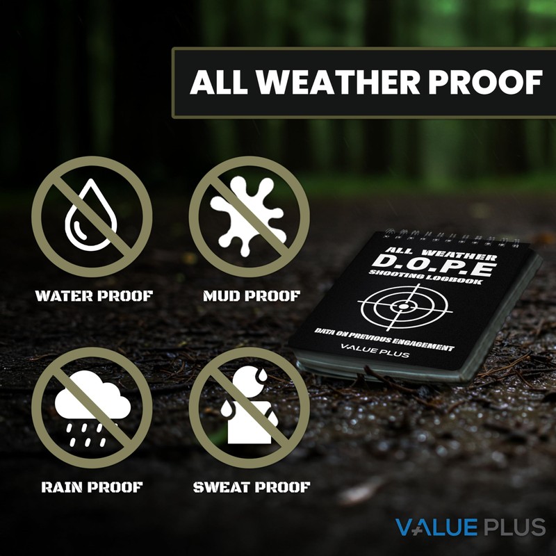 VALUE PLUS All Weather Proof DOPE Book for Rifle Shooting
