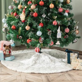 Amidaky Christmas Tree Skirt 36 inches White Faux Fur Silver Snowflake Sequin Embroidered Luxury Tree Skirt Xmas Decoration