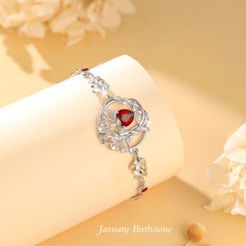 BELLNA S925 Sterling Silver Tree Of Life Birthstone Heart Charm Bracelet Gifts for Women Jewelry Anniversary Valentines Day Birthday Gifts Bracelets (Jan)