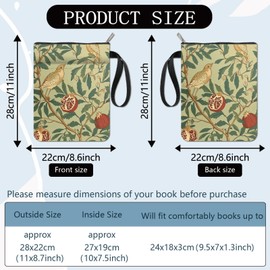 craspire Book Cover with Bird Pomegranate Motif Book Cover Botanical Branches and Leaves Washable Fabric Notebook Bag Protector with Zip and Additional Case Bag for Book Lovers
