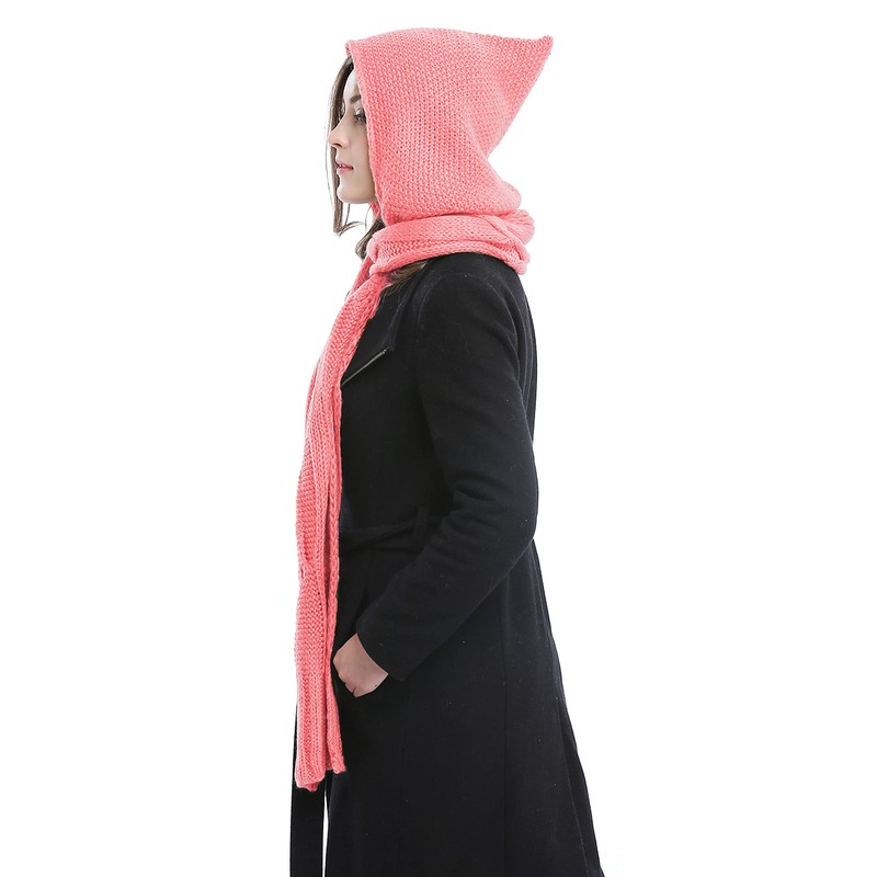Bellady Bufanda de punto con capucha de invierno, Rosado, Talla