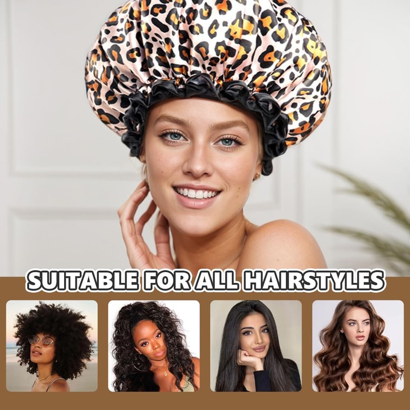 Shower Cap for Women, Pack of 2 Leopard Shower Caps,