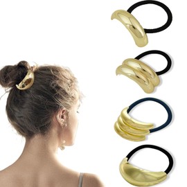 4PCS Ponytail Cuff, Gold Hair Cuffs, Hair Cuffs Gold, Hair Cuffs, Hair Cuff, Hair Cuff Wrap Hair Ties for Thick Hairgold Ponytail Cuff Elastic Hair Ties for Women Hair Accessories