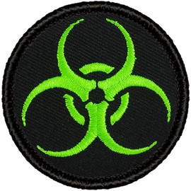 Neon Green Biohazard Warning Patrol Patch - 2" Diameter Round Embroidered Patch (Peel & Stick Adhesive)