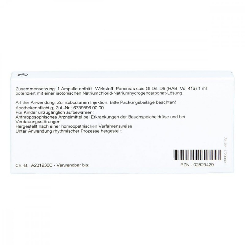 Pancreas GL D 6 Ampoules 10 x 1 ml