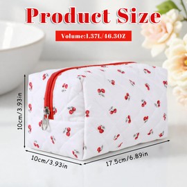 Zyghjort Cherry Makeup Bag, Travel Cosmetic Bag for Women Girls Cute Quilted Makeup Bags Small MakeupBag Zipper Make up Pouch Cherry Portable Storage Bags Coquette for Toiletry Organizer