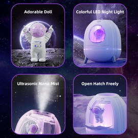 Frestar Mini USB Humidifier 250ml with 7 Colors LED Night Light, Small Humidifier for Kids, Plant, Bedroom, Office, Desk, Babies Room, No Battery (White - Spaceman)