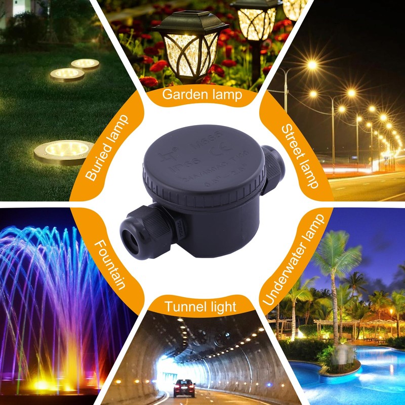 Tynoscco IP66 Round Waterproof Junction Box, 2Way 3Pin(24A 450VAC) Underground/Outdoor
