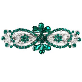 Austrian Crystal Hair Clips, Sparkly Rhinestones Hairpins Barrettes, Cryatal Hollow out Flower Hairgrip Hair Headwear Hair Accessories for Women Girls (Green-c)