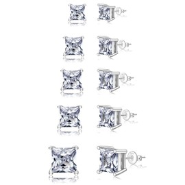 PABBEU 5Pairs Sterling Silver Stud Earrings for Women Hypoallergenic 925 Sterling Silver Earring Studs Small Stacks AAAAA Cubic Zirconia Cartilage SilverStud Earrings Set for Women Gift