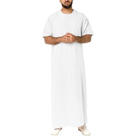 YAOHUOLE Arabic Thobe for Men Short Sleeve Mens Caftans Loungewear White M