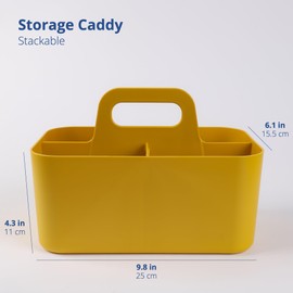 BLUE GINKGO Multipurpose Caddy Organizer - Stackable Plastic Caddy with Handle | Desk, Makeup, Dorm Caddy, Classroom Art Organizers (Made in Korea) - Yellow