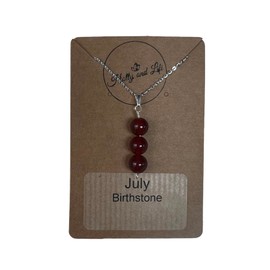 Crystal Triple Bead Birthstone Necklace, Crystal Necklace, Crystals, Birthstones Necklace, 925, Natural Crystal, Healing Chain (July - Carnelian)