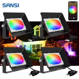 SANSI 4 Pack Floodlight 350W Equiv LED Flood Light RGBW Smart Color Changing Dimmable