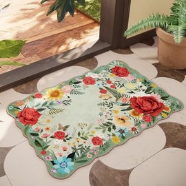 NoiFamo - Alfombra de área pequeña lavable con diseño floral, de 2 x 3 pies, antideslizante, estilo bohemio, clásico, para puerta de interior, entrada, alfombra suave de pelo bajo, para baño, puerta
