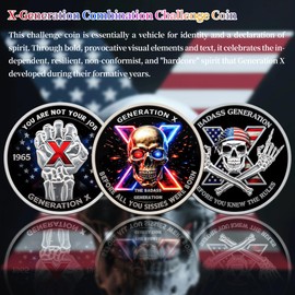 GEN X Skull Challenge Coin, Vintage Skeleton Design Collectible Coin, The Ultimate Tribute to Gen X, Novelty Gag Gift for Men & Women (3Pcs)