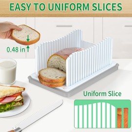 CAWIU Bread Slicer for Homemade Bread, Foldable Bread Cutter with Crumb Tray, Adjustable Width Bread Slicing Guide for Loafs, Sandwiches, Bagels, and Cakes