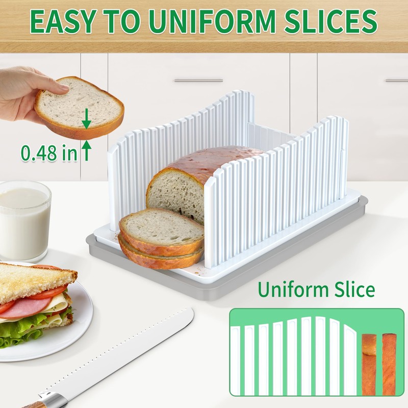 CAWIU Bread Slicer for Homemade Bread, Foldable Bread Cutter with