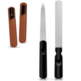 COHEALI Nail Files with Leather Case 2pcs Double Sided Stainless Steel Nail Files with Anti-Slip Handle Nail File Buffer Manicure Pedicure Tools for Fingernail Toenail