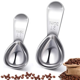 AKONE Coffee Spoon Scoop, 2 Pack Coffee Spoons Stainless Steel with Short Thick Handle, Measuring Spoon for Coffee, 15 ml & 30 ml Dosing Spoons for Scooping Coffee, Loose Tea, Sugar, Flour, etc.
