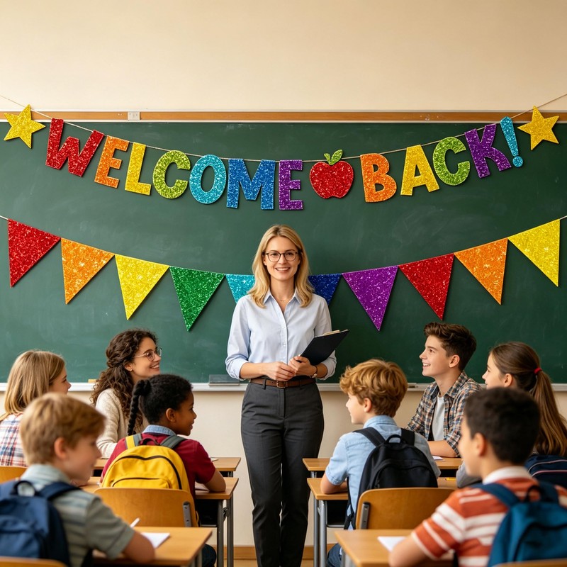 Glitter Welcome Back Banner Glitter Pennant Banner for Welcome Back