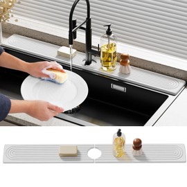 Slow Slog Quick Dry Sink Splash Guard - 30" Instant Dry Stone Sink Tray for Kitchen and Bathroom Faucets - Durable Diatomaceous Earth Faucet Mat for Countertops - White