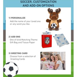 DolliBu Standing Moose Stuffed Animal with Soccer Ball Plush - Soft and Huggable Moose, Adorable Playtime Plush Toy, Cute Wild Life Gift, Super Soft Stuffed Doll Animal Toy for Kids, Adults - 10 Inch