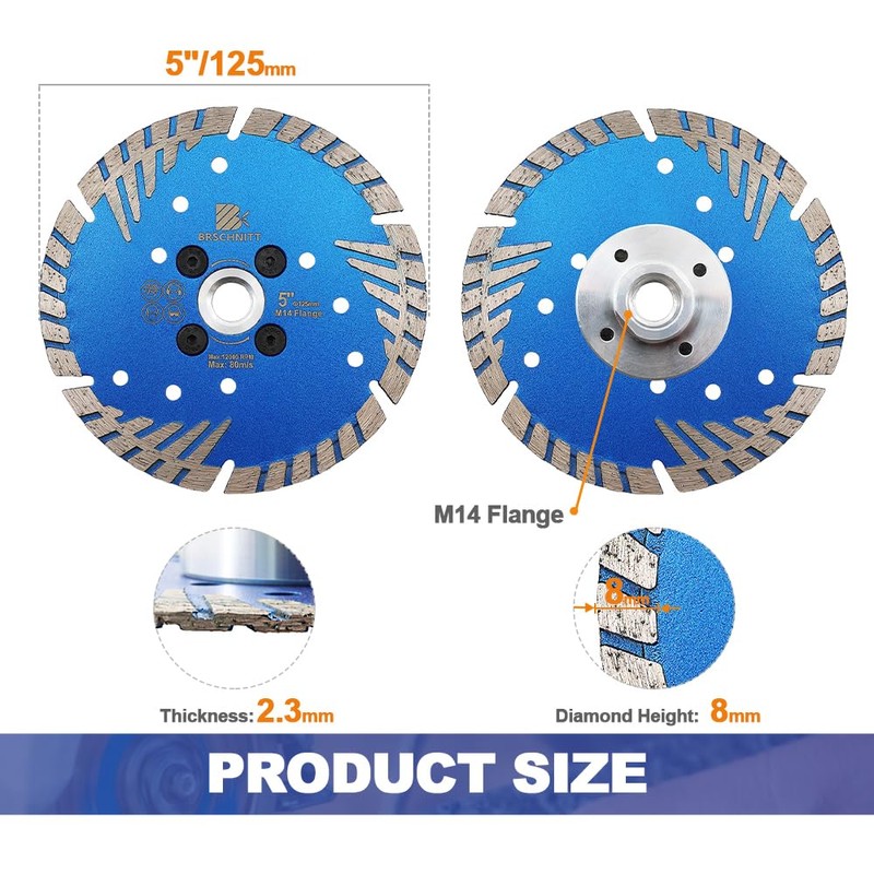 BRSCHNITT Diamond Cutting Disc 125mm x M14 Turbo Saw Blade