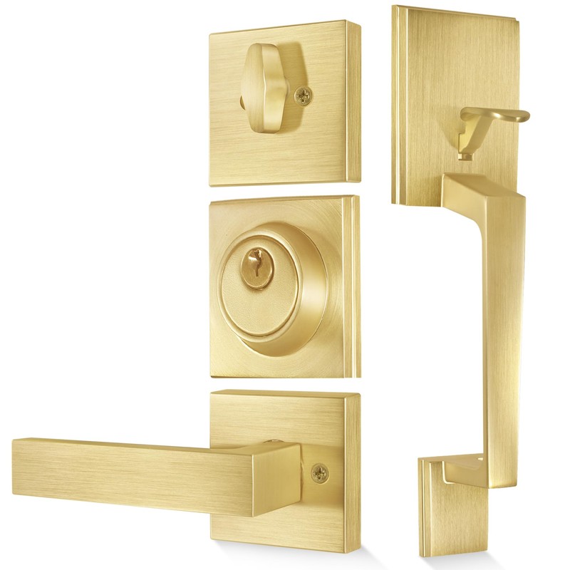 BonKuDoo Entry Front Door Handle, Satin Brass Square Front Door
