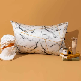 THXSILK Silk Pillowcase for Hair and Skin, 100% Mulberry Silk with Hidden Zipper, 19 Momme Hypoallergenic, Geometric Marble Print Pillow Cover, Queen