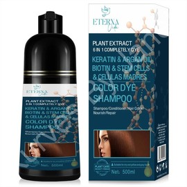 Blue ETERNA VIDA 6-1 Hair Dye Shampoo for both Men & Women Haircare - Color Options: Black Tea (Black Color)