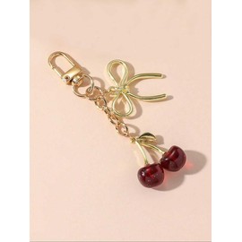 Cute Cherry & Bowknot Design Keychain, Fashionable Keychain for Women & Girls, Trendy All-match & Exquisite Keychain for Birthday Gift